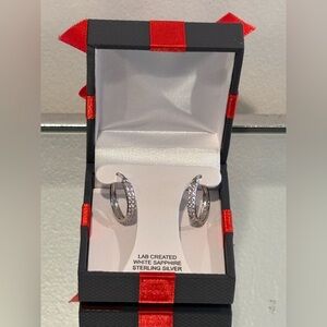 NWT Sterling Silver Hoop Earrings with White Sapphires